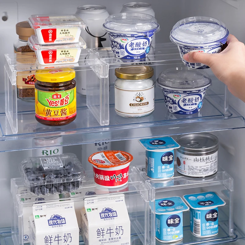 

Refrigerator Divider Shelf Kitchen Transparent Seasoning Bottle Storage Rack Desktop Cosmetic Sundries Organizer Cabinet Holder