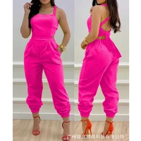womens jumpsuits summer sexy spaghetti strap square collar openwork jumpsuits womens high waist pocket pencil jumpsuits