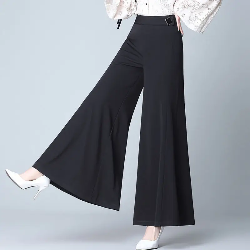 

2023 Spring Summer New Style Korean Women Chiffon Trousers High Waist Pants BLACK Casual Wide Leg Pantalones X59