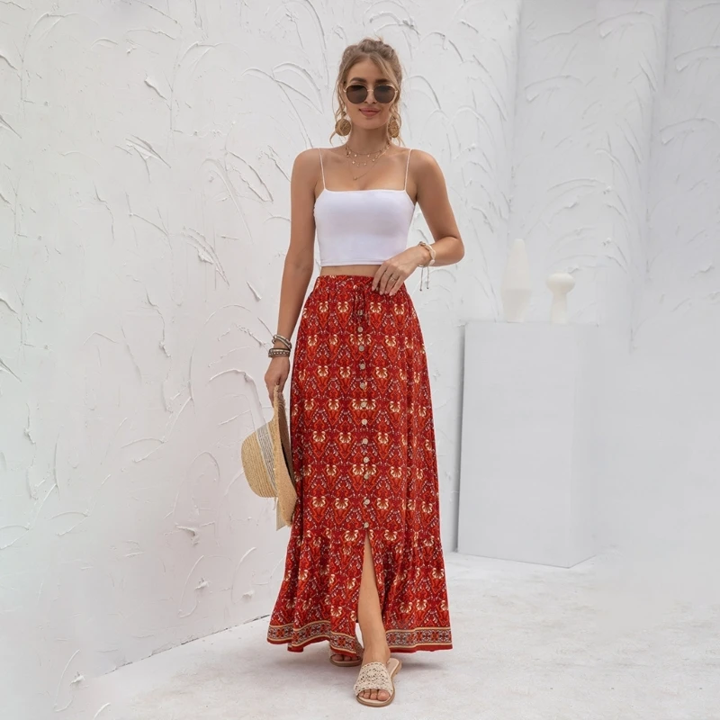 

Women Summer Wrapped Skirts Seaside Holiday Cloth High Waist Floral Print Skirt