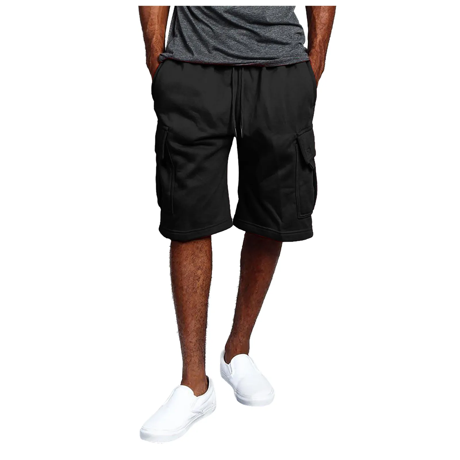 

Men'S Shorts summer Straight Loose Five-Point pants Multi-Pocket Fitness Jogging Workout Short Drawstring pantalones cortos