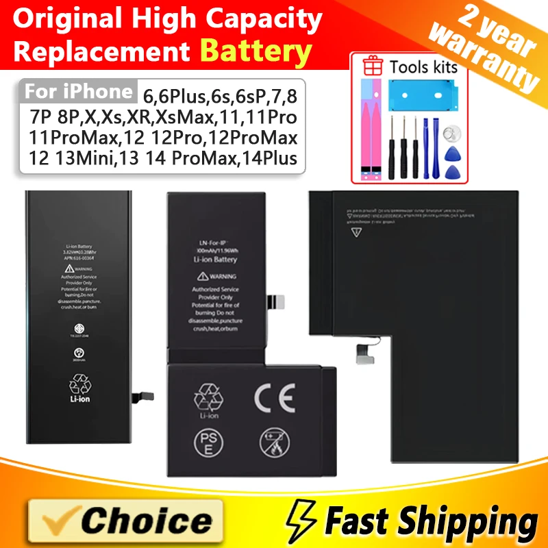 Оригинальный аккумулятор большой емкости для телефона IPhone 11 12 13 14 Pro Max Mini 6s 7 8 plus X