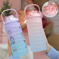 1 5l water bottle with time scale for girl cute fitness jugs large capacity straw mug portable drinking cups sports gym tumbler