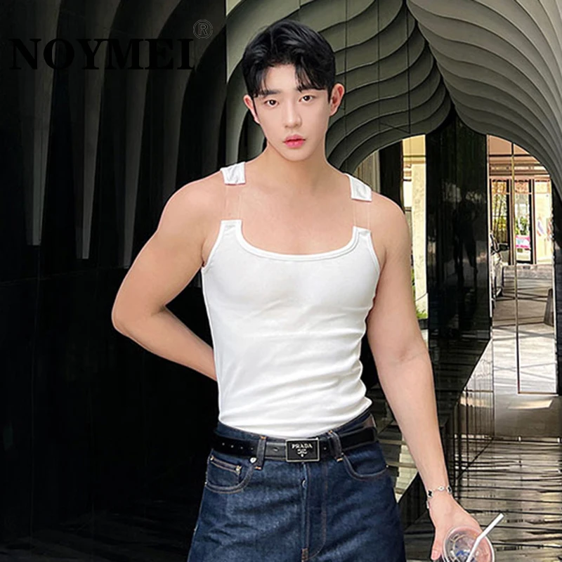 

NOYMEI Sexy Slim T-shirt Spring Trendy Male Vest Patchwork Personality Solid Color Sleeveless Tank Top Men New Fashion WA1977