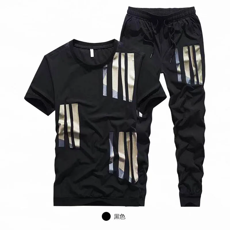 2023 Summer new ice silk suit male summer youth fashion brand short sleeve T-shirt male loose pants casual sportswear male
