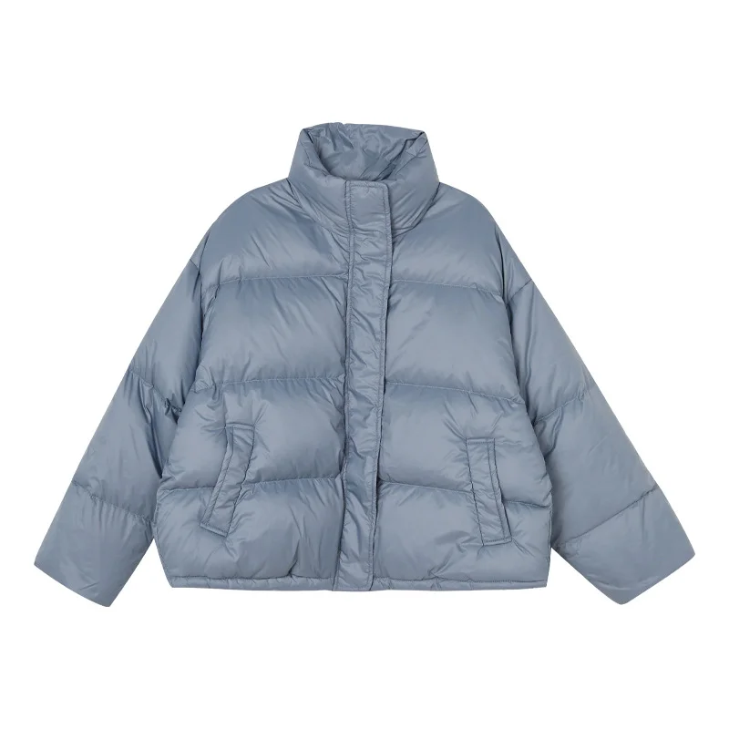 Fashionable Women Down Jacket Korean Version Loose Thick Warm White Eiderdown Stand Collar Bread Jacket Short Winter Coat