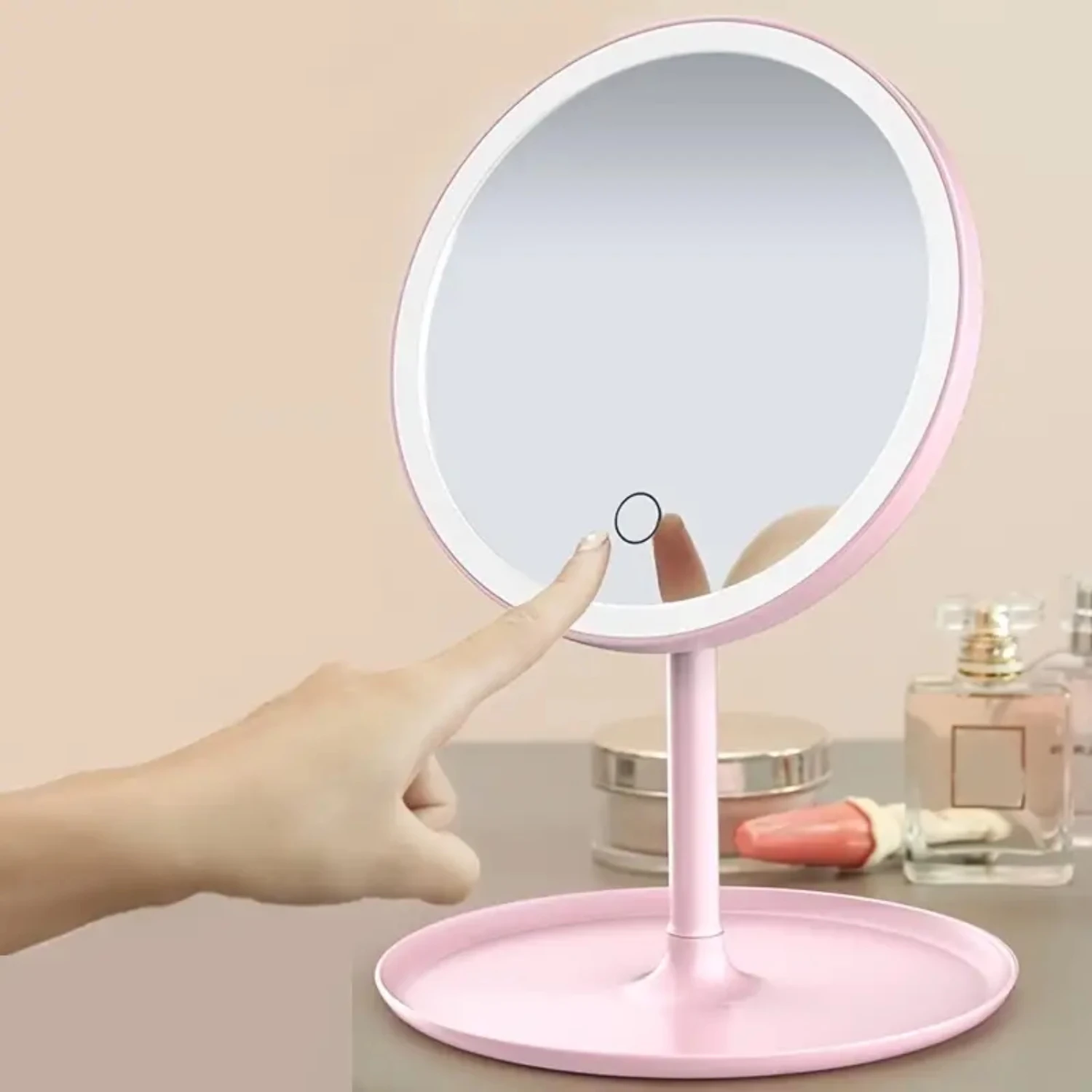 High Definition Portable Cosmetic Makeup Mirror with Rechargeable Battery - Adjustable Touch Control LED Standing Cordl