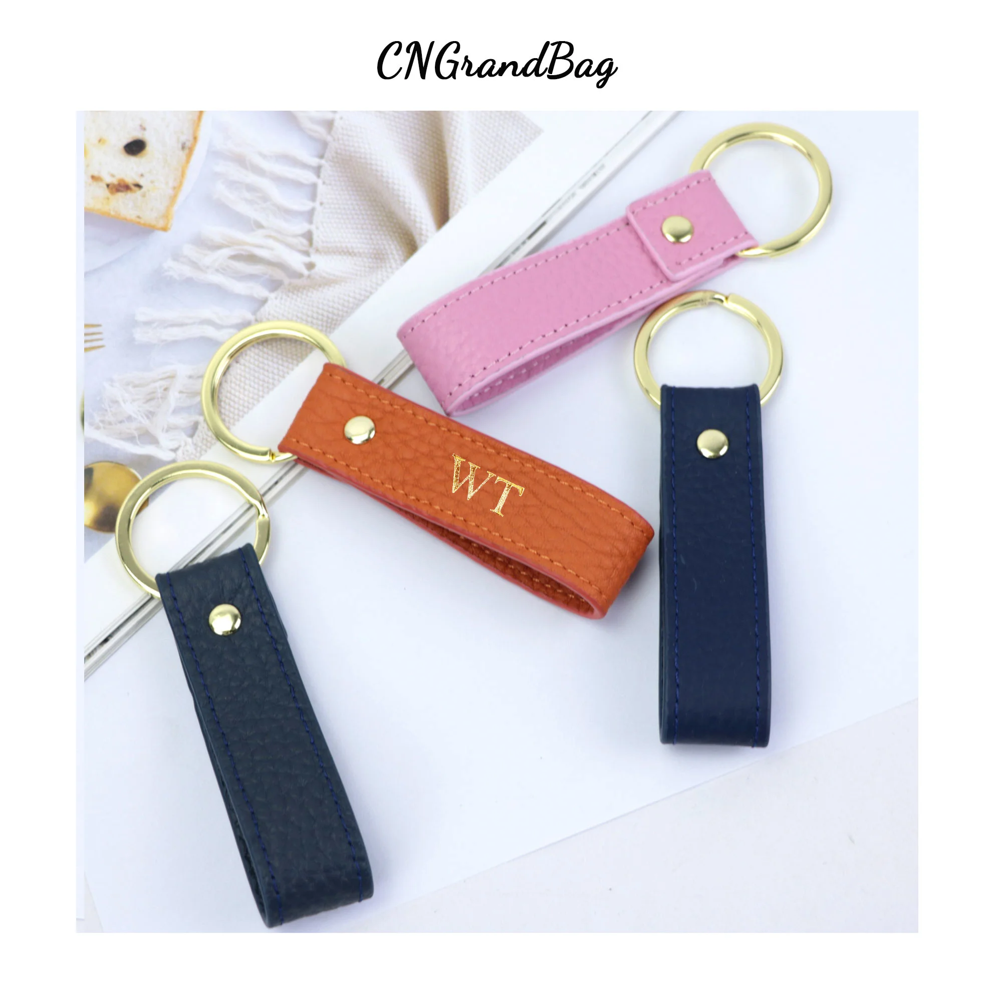 Free Customized Initial Letters Leather Keychain For Women Men High Grade  Key Ring  Car Key Pebble Pattern Key Holder