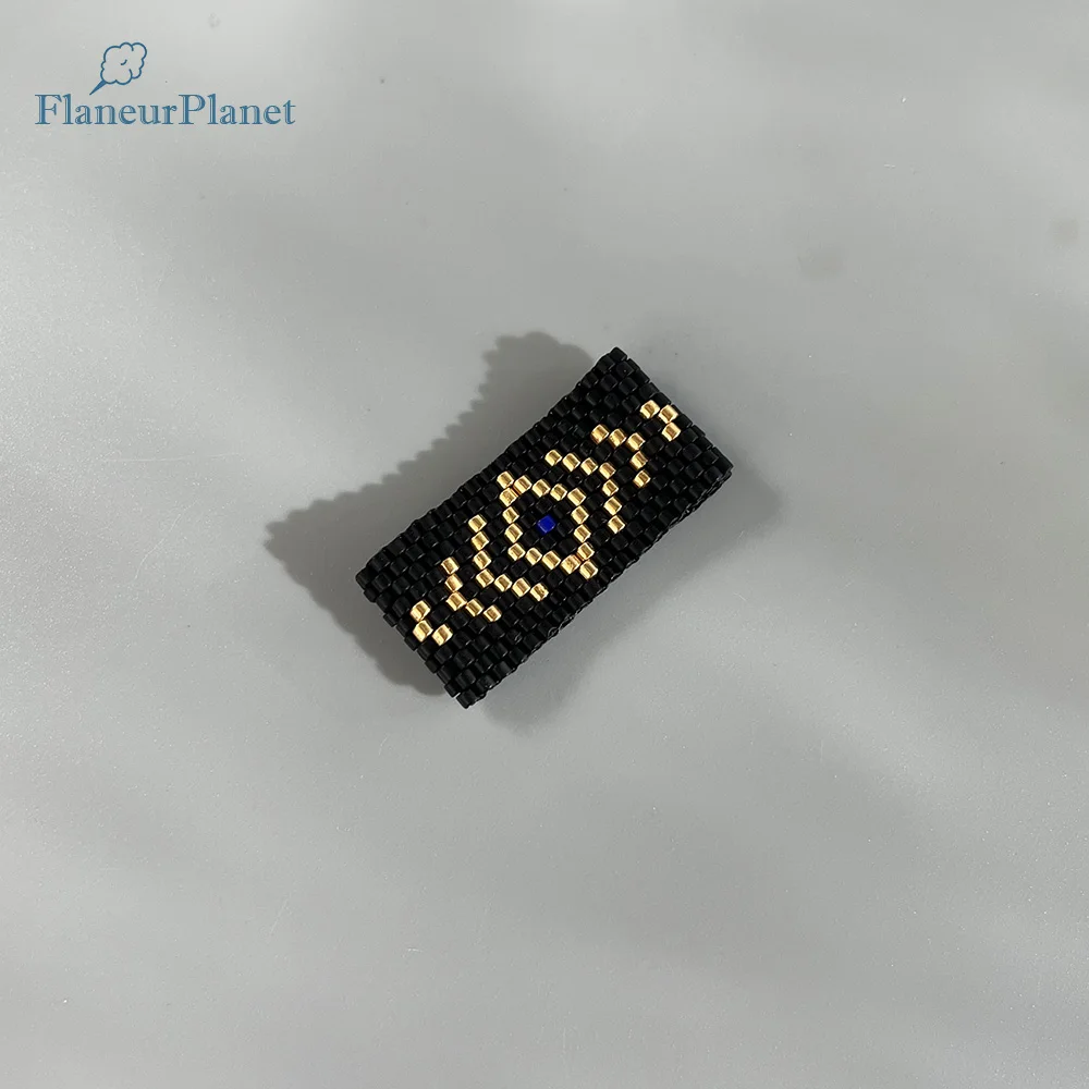 Черно-синее кольцо с бисером сглаза