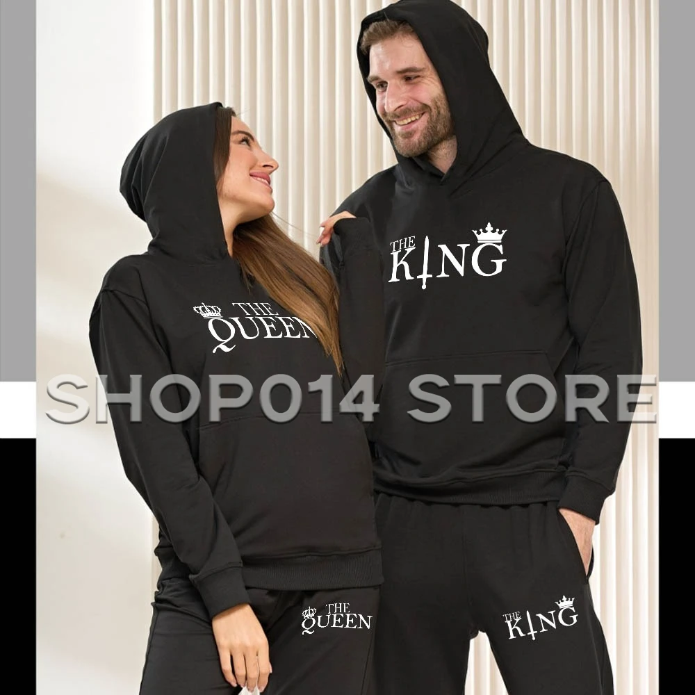 

Couple KING QUEEN Hoodies Sets Matching Women Men Hoodie Set Warm Hoodies Tops Suits Lovers Outfits 2 Piece Sets Tracksuit