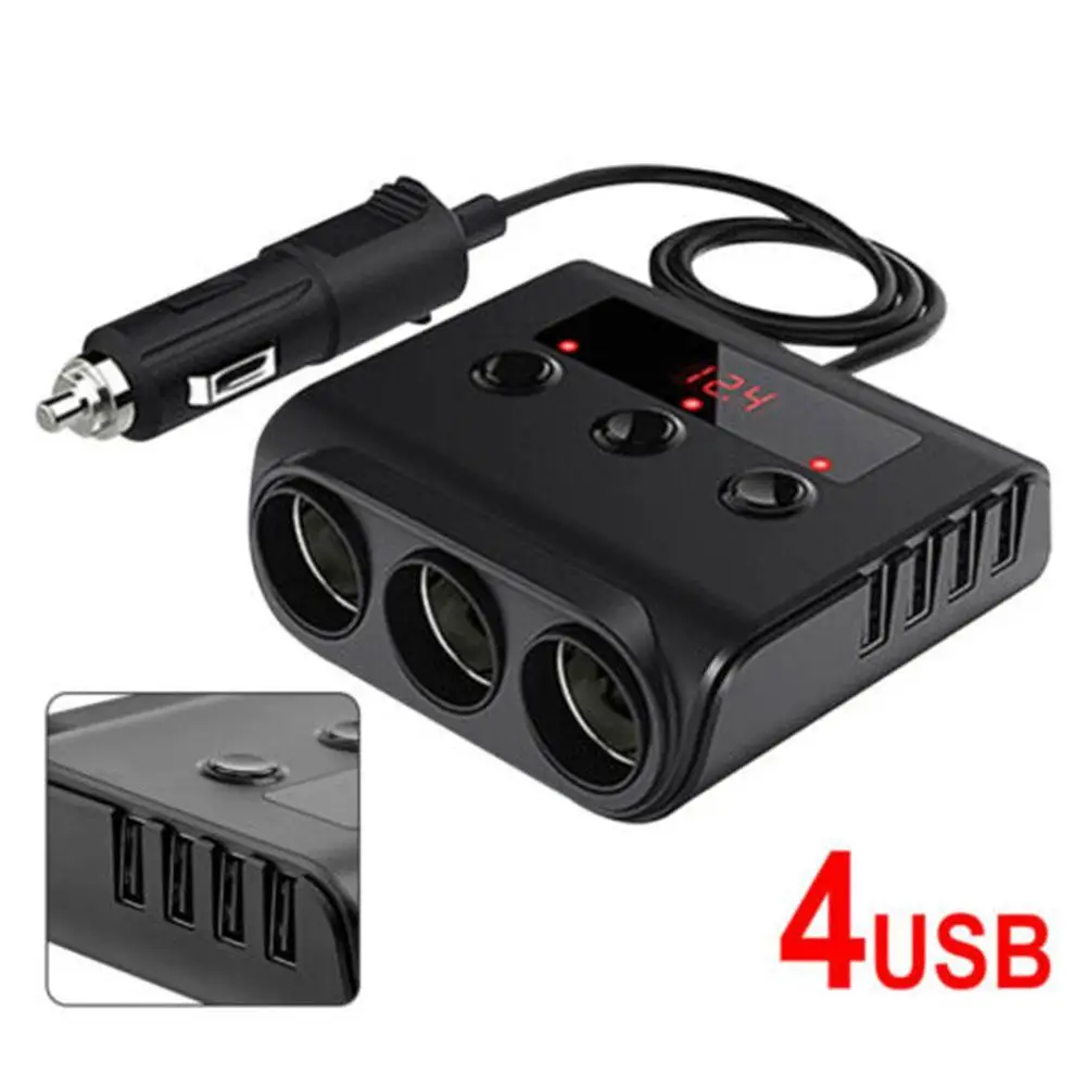 

100 Вт от 1 до 3 прикуриватель адаптер с 4 портами USB для зарядки 12 В/24 В 3-гнездовой разветвитель питания автомобильный прикуриватель