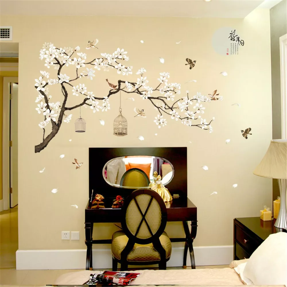 

NEW2022 Retro Flower Moon Chinese style Wall sticker living room sofa/TV background decoration Decal Mural Art poetry removable