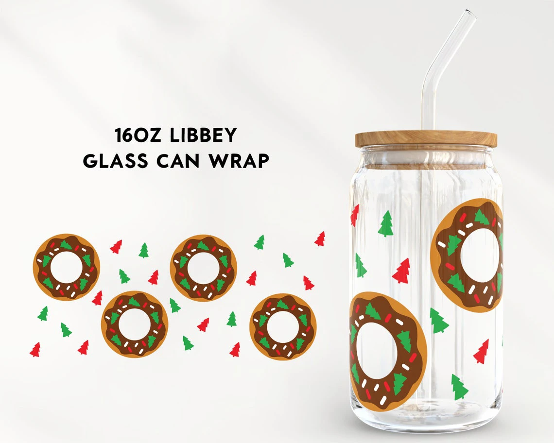 

Christmas Donuts For Libbey 16oz Can Glass Christmas UV DTF Coffee Can Wrap Libbey Glass Wrap