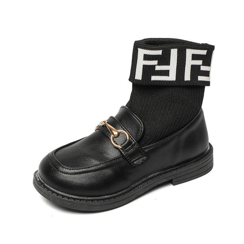 

Children Fashion Boots for Girls Kids Socks Ankle Boots Classic Metal Buckle Chains Sock Boots Slip-on British Style Autumn Warm