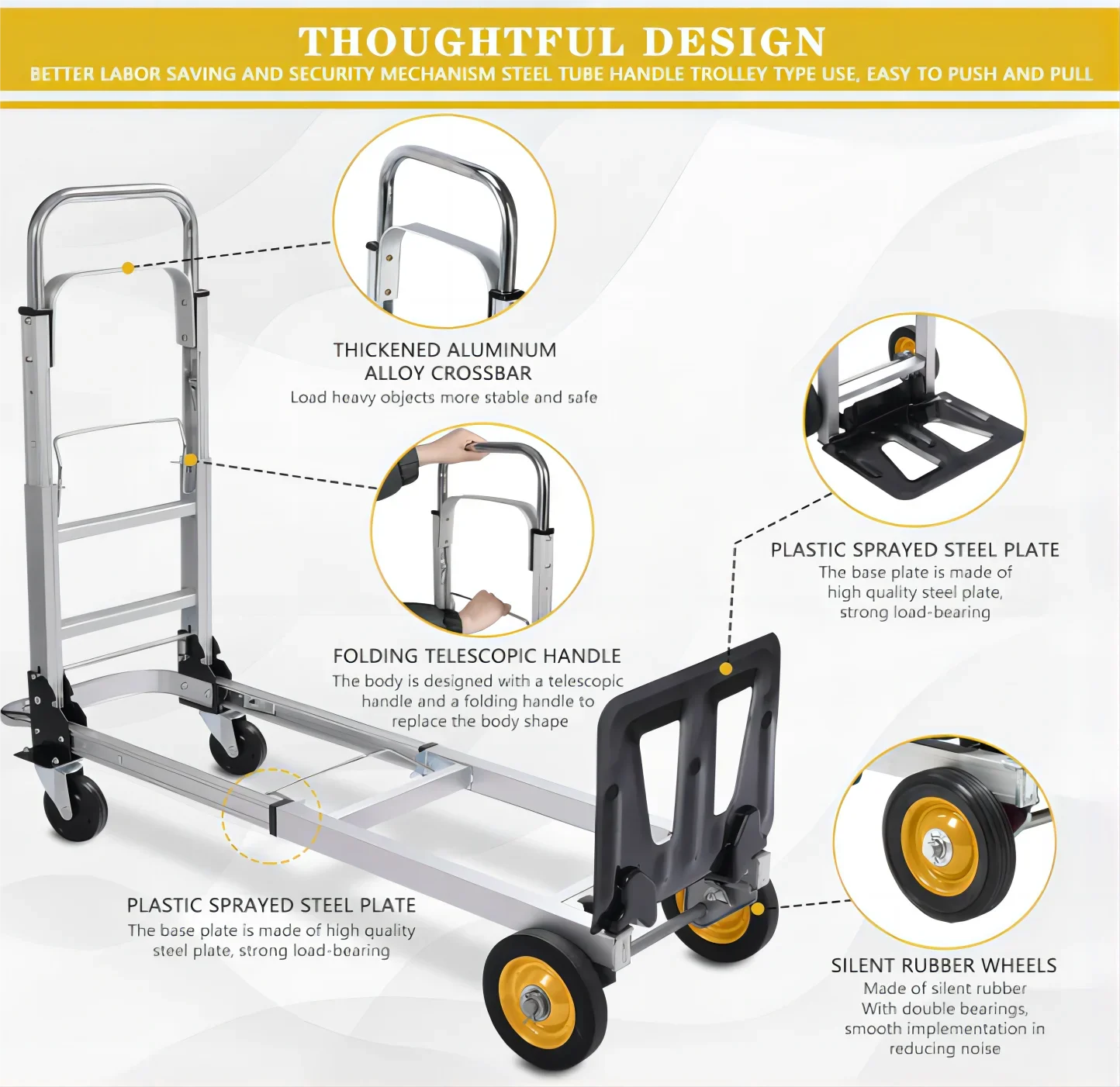 Сверхмощная тележка для багажа 2-в-1 и Портативная растягивающаяся алюминиевая