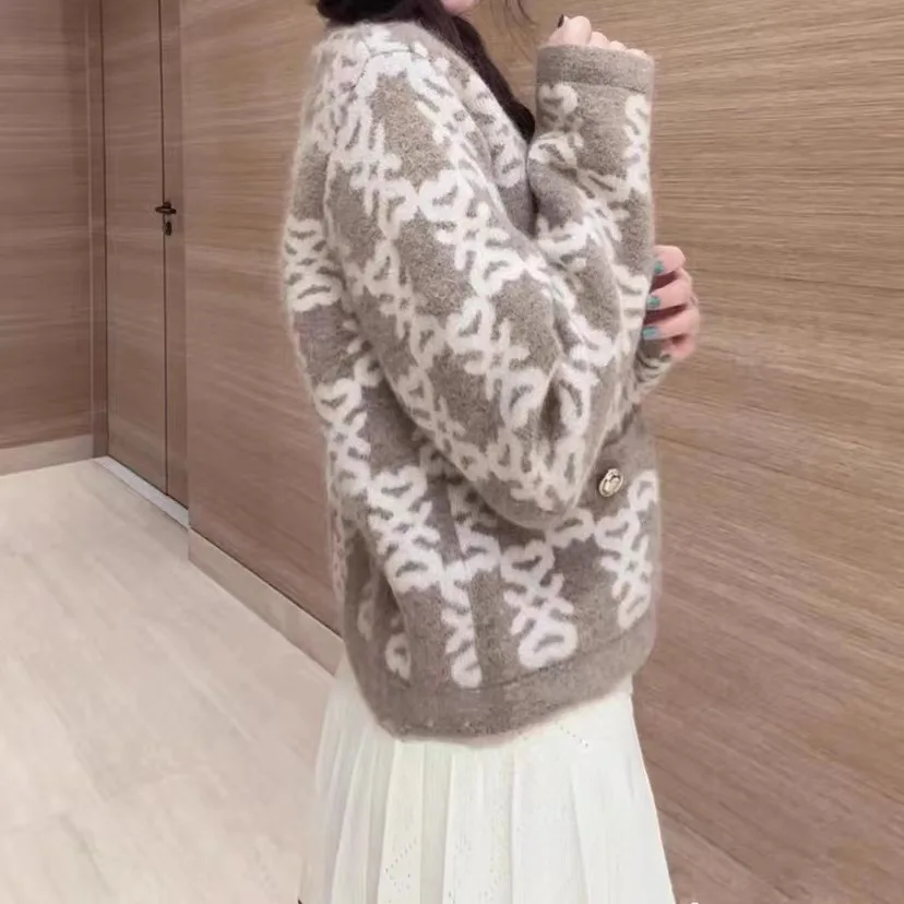 

Женский жаккардовый кардиган, вязаный жаккардовый кардиган в стиле ретро с цветными блоками, Осень-зима 2023