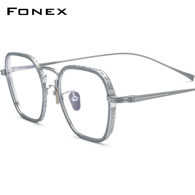 FONEX Pure Titanium Glasses Frame Men 2022 New Retro Vintage Prescription Square Eyeglasses Myopia Optical Eyewear KJ53
