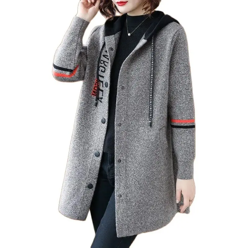 

Jacket Women's Spring Autumn Coat 2022 New Korean Style Mid-Length Thick Hooded Casual Jackets Tops Fashion Female Outerwear