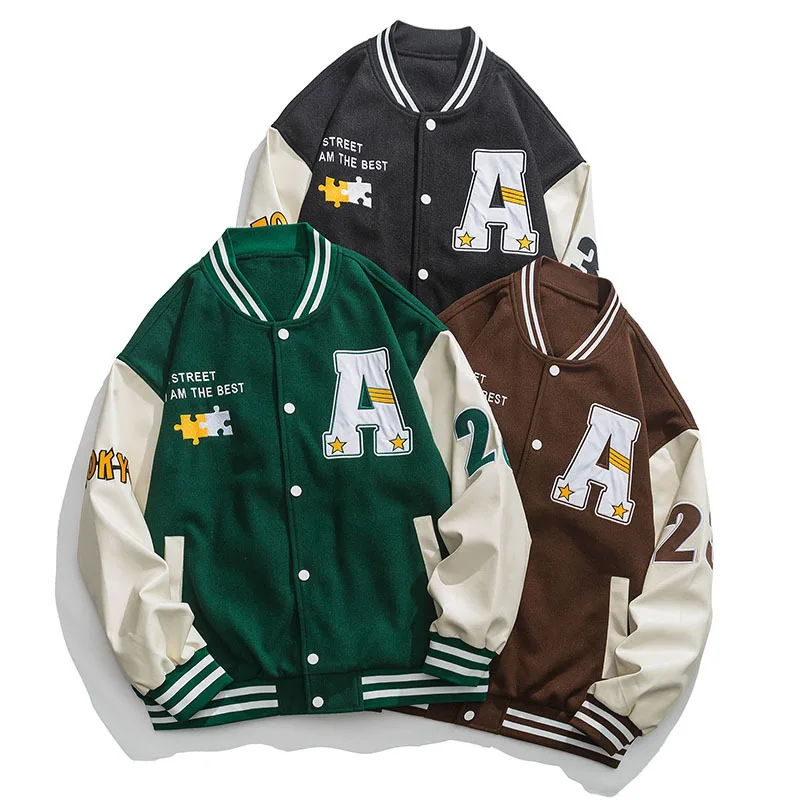 

Spring Men Retro Letter Embroidered Jackets Coat Men's Y2K Street Hip Hop Baseball Uniform Couple Casual Plus Size Loose Jacket