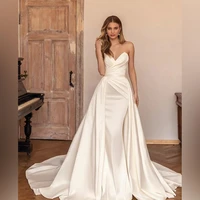 luxury satin wedding dress for women sweetheart sleeveless bridal gowns detachable train mermaid brides dresses vestido de noiva