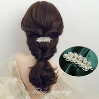 temperament rhinestone pearl feather spring clip elegant metal leaf edge clip for women adult headwear jewelry mothers day gift