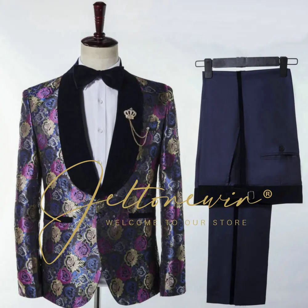 

Trajes De Hombre Conjuntos De Chaqueta 2022 New Fashion Formal 2 Piece Set Men Suit Jacquard Groom Wedding Tuxedo Suits For Men