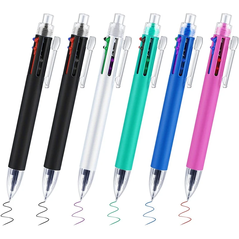 

5-In-1 Multicolor Retractable Ballpoint Pen With 0.5 Mm Mechanical Pencil For Office School Supplies Students 6Pcs