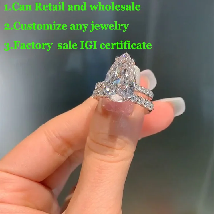 Фото IGI Lab Растущее кольцо с бриллиантом Груша форма D Цвет 1 2 3Ct Твердое белое золото 18 карат комплект Кольцо с бриллиантом свадебное заводское обручальное кольцо №3