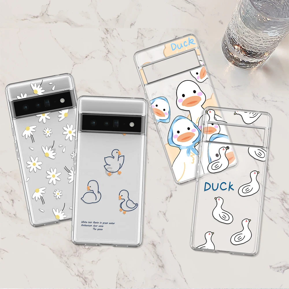 

Cute Duck Case for Google Pixel 7a 7Pro 7 6a 6 6Pro 5 5a 5G 4XL 4 2 3XL 2XL 3 3a 3aXL 4a Soft Protection Back Cover Clear Capas