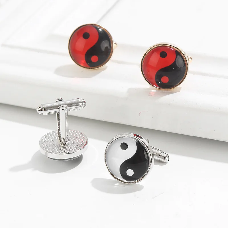 

Hot New Fashion Round Tai Chi Cufflinks with Zircon Cufflinks for Men's Shirts