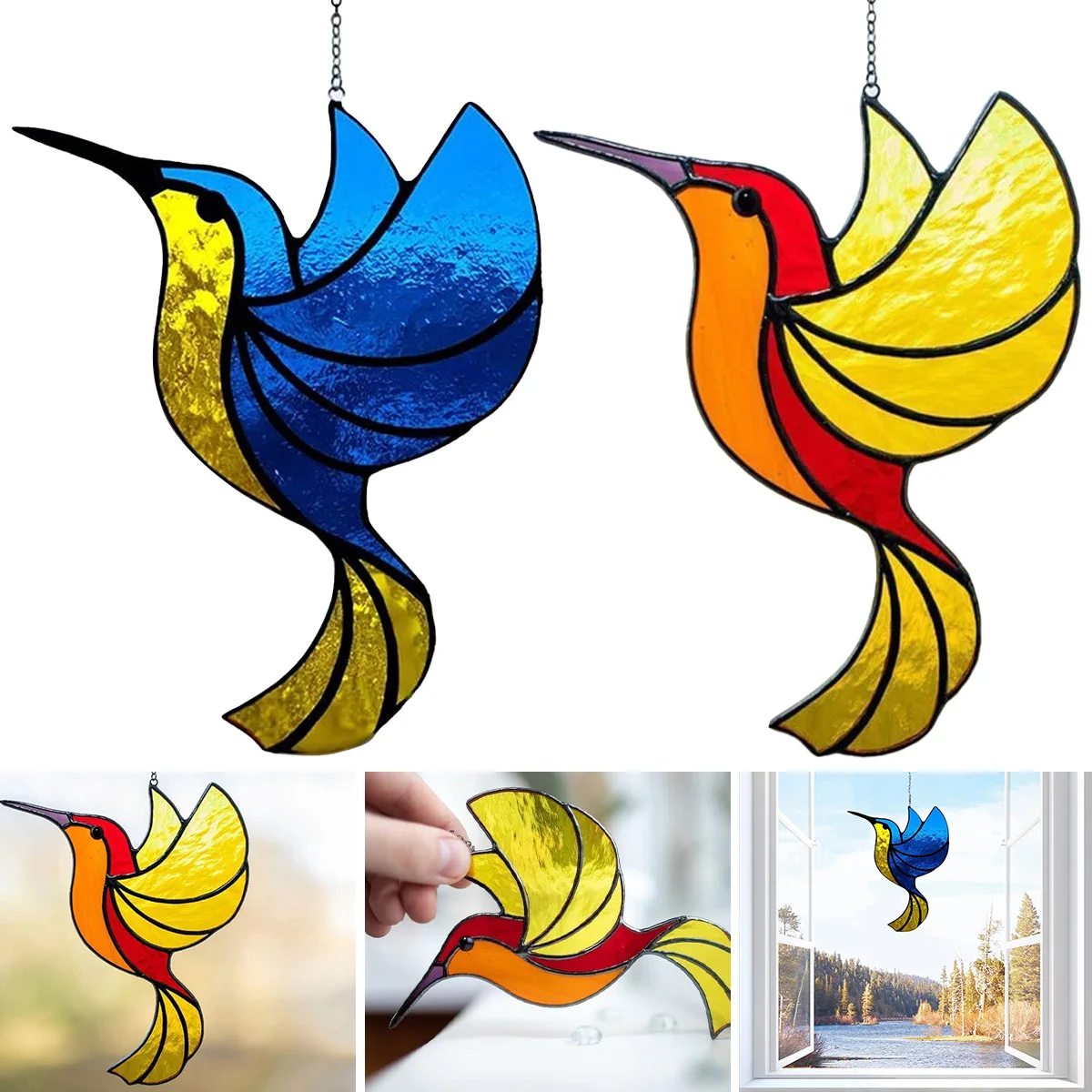 

Hummingbird Pendant Acrylic Hanging Hummingbird Window Ornament Pendant Hummingbird Sun Catcher for Home Garden Bird Decor