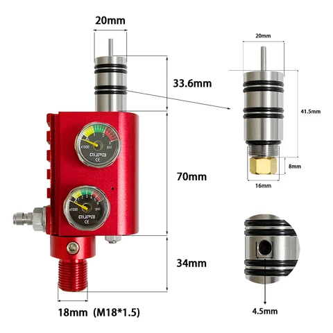 Красный клапан Z, клапан высокого давления Co2, воздушный резервуар, регулятор, аксессуары для пейнтбола, газовый баллон, клапан постоянного давления M18 * 1,5