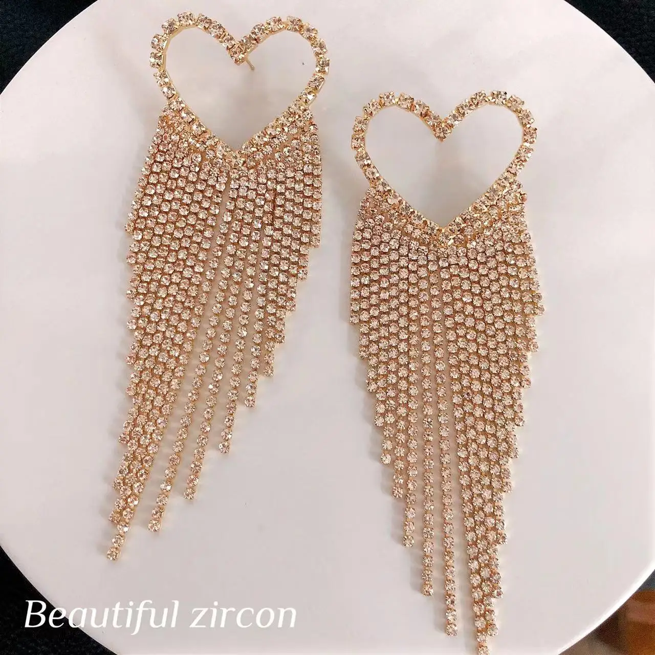 2020 блестящие женские модные длинные серьги-кисточки в форме сердца стразы