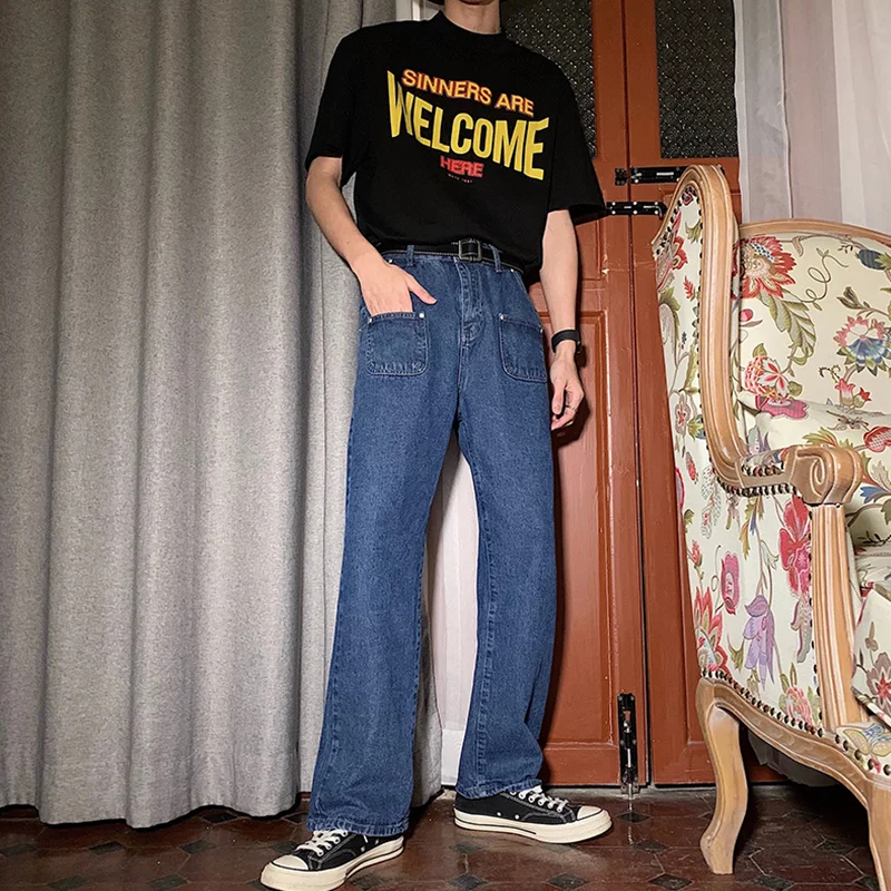 Streetwear Men 2022 New Vintage Recreational Comfortable Navy Blue Jeans Loose Temperament Versatile Trousers Autumn Female Y2k