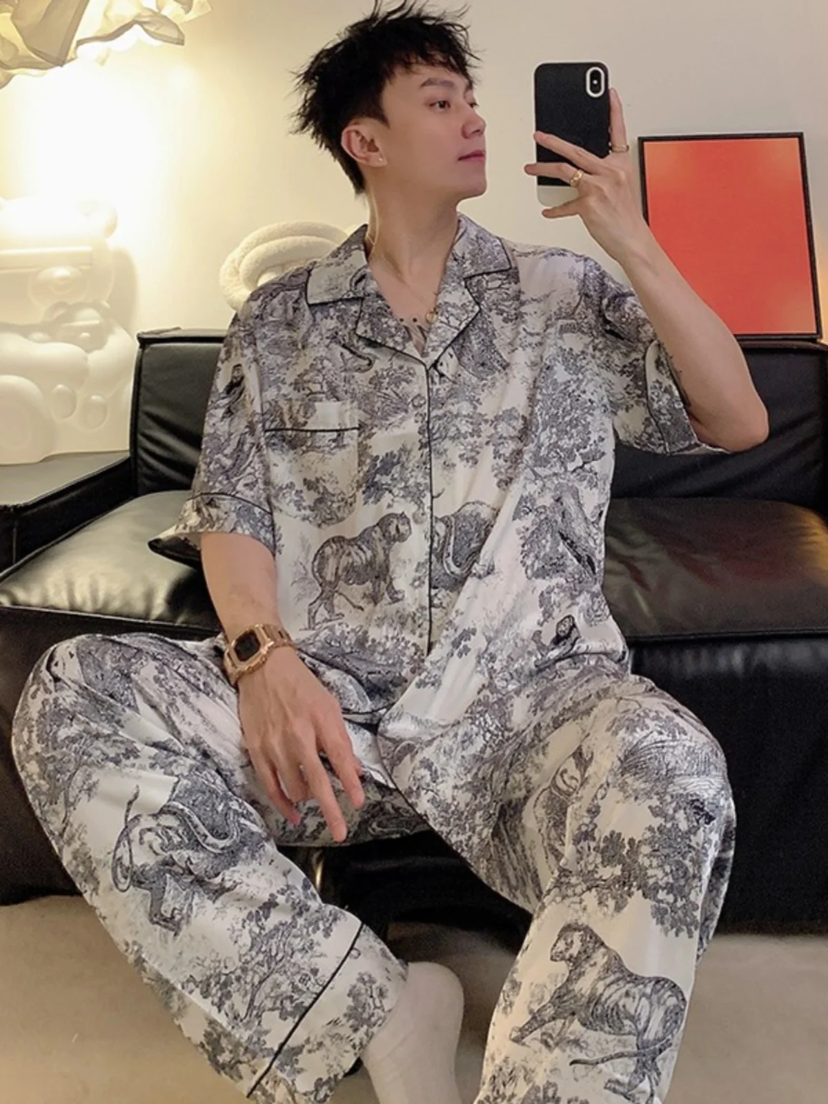 Мужская Летняя тонкая крутая Новинка 2024 брюки с коротким рукавом чернильный