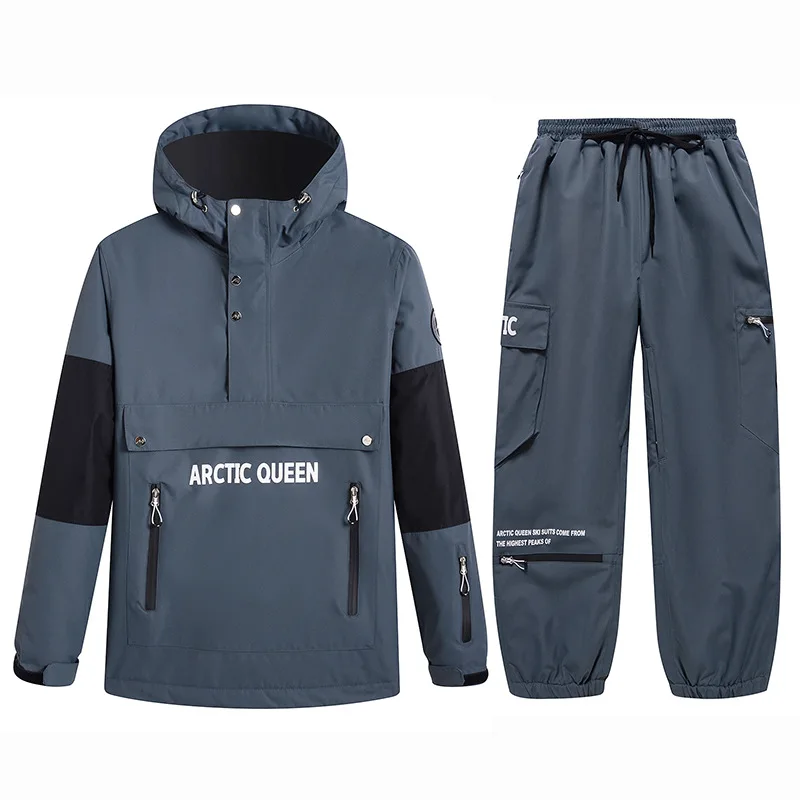 

Лыжный костюм для мужчин и женщин, однотонная водонепроницаемая ветрозащитная куртка с капюшоном и брюки для сноуборда, уличные костюмы
