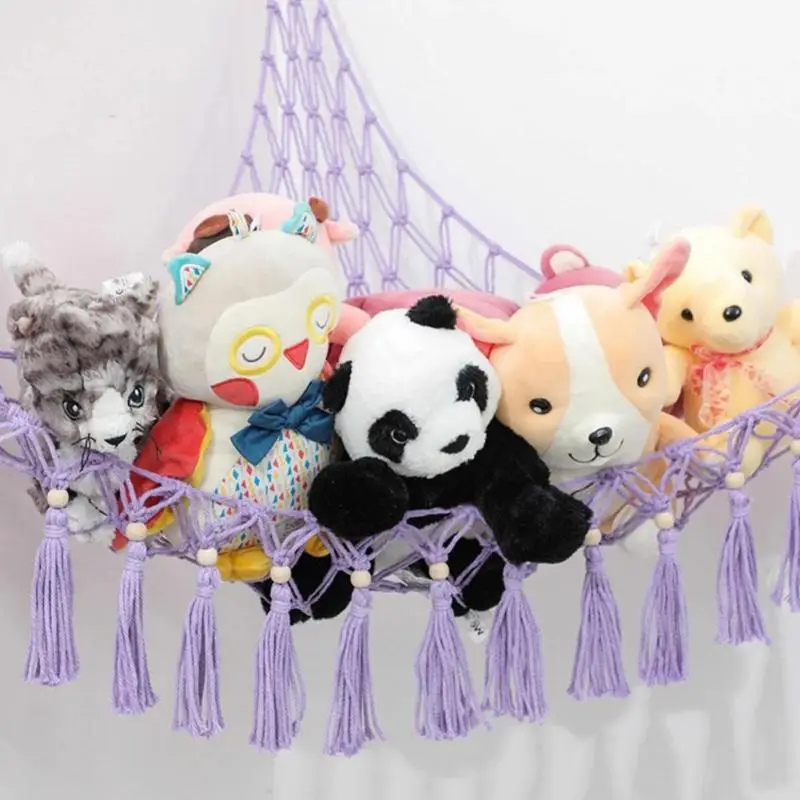 

Nail-Free Wall-Mounted Toy Hanging Hammock Organizer Practical Storage Net Kid Plush Toys Mesh Bedroom Tidy Triangle Storage Bag