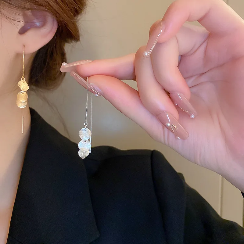 

KAITIN Frosted Sequins Tassel Women Earrings Fashion New Ear Chain Drop Earring Korean Silver Needle Wholesale Fashion Jewelry