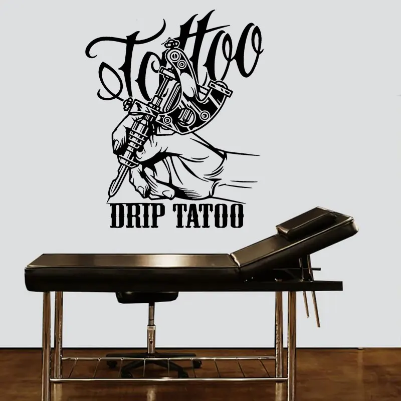 

Tattoo Studio Sign Logo Wall Stickers DRIP TATOO Vinyl Tattoo Shop Window Door Room Decals Removable Home Decoration Murals Z568