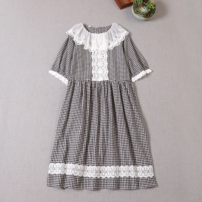 

Милое платье в клетку в японском стиле Mori, женское летнее платье миди с коротким рукавом, 698