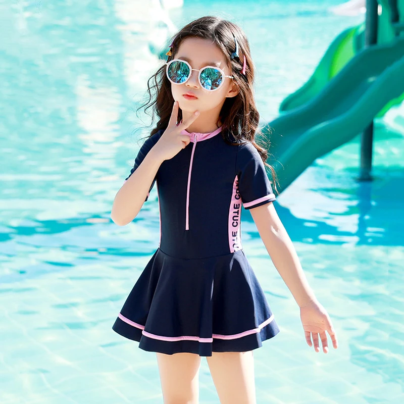 

Купальник Детский Быстросохнущий из двух предметов с розовой юбкой и молнией спереди