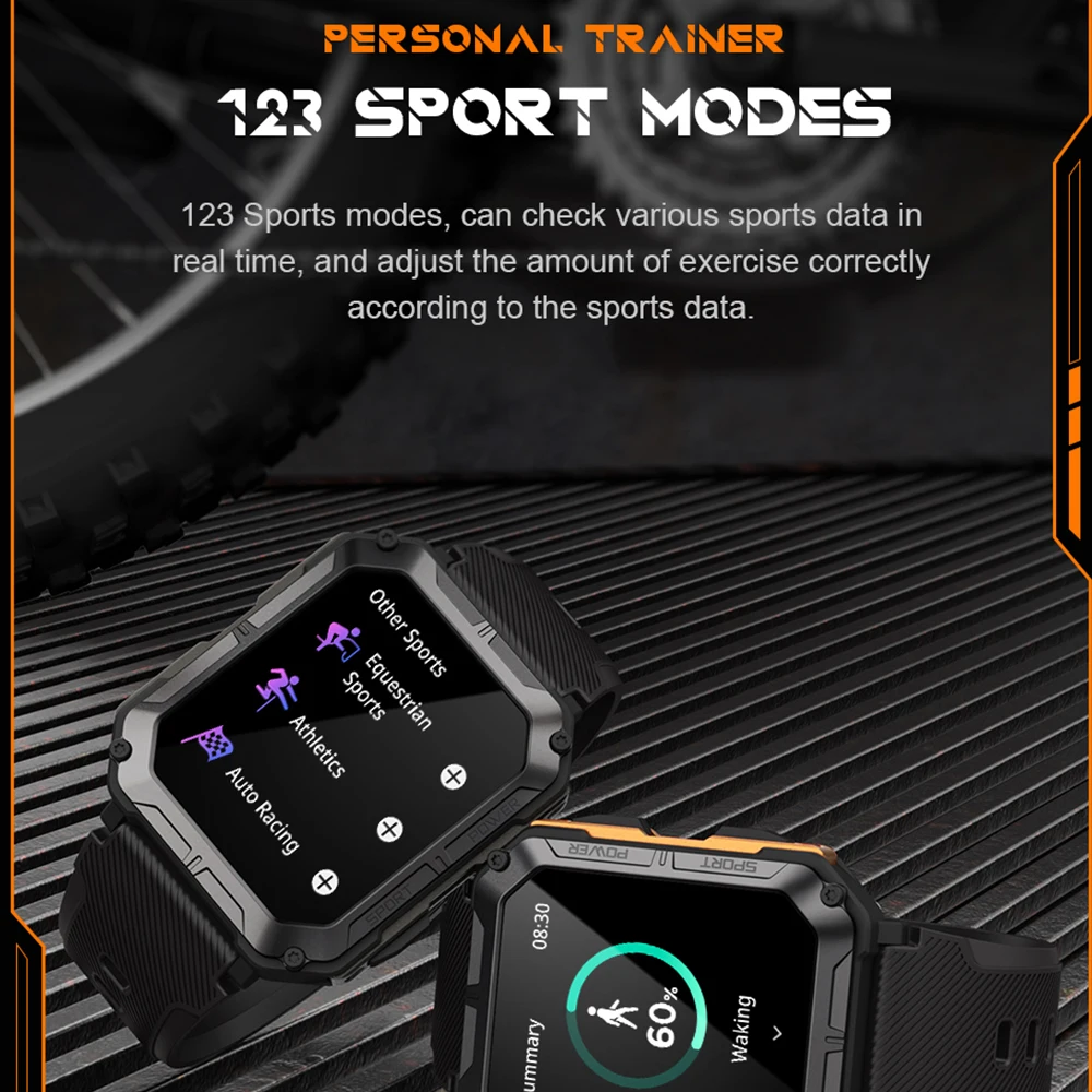 Фото Ультра умные часы C20 Pro Tank Outdoor для мужчин, IP68, водонепроницаемые, 1,83 дюйма, большой экран, Bluetooth-вызов, умные часы 123, спортивные режимы PK M2 №4