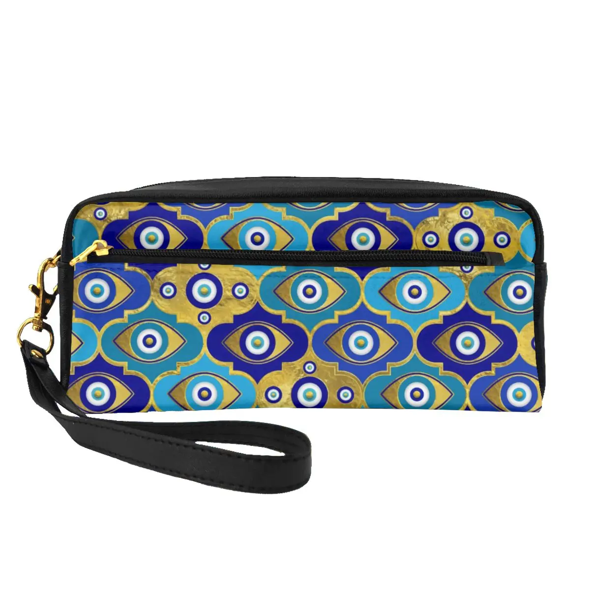 

Blue Evil Eye Print Leather Storage Organizers Nazar Charm Woman Makeup Pouch Traveling Large Capacity Cosmetic Bags