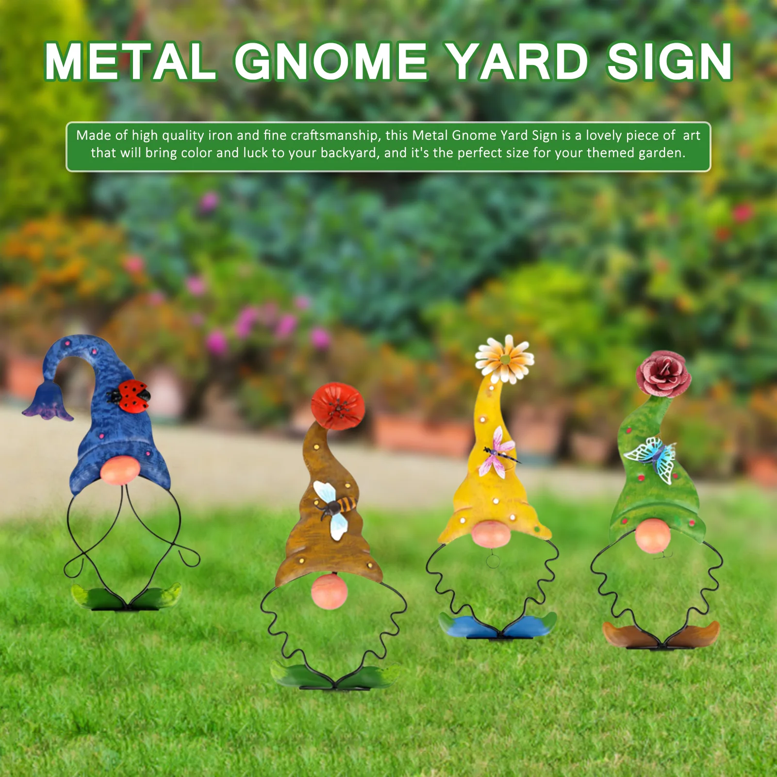 

4pcs Metal Garden Gnome Stakes Waterproof Outside Decorative Gnome Ornaments Home Decoration Garden Stake For Lawn Patio Pathway
