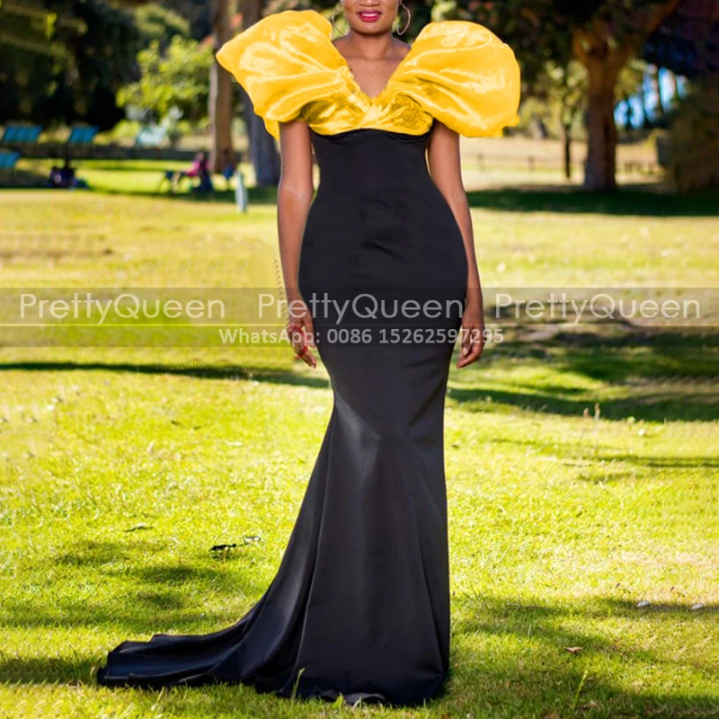 

Изящные длинные платья с юбкой-годе для выпускного вечера с V-образным вырезом из органзы с короткими пышными рукавами женское вечернее платье