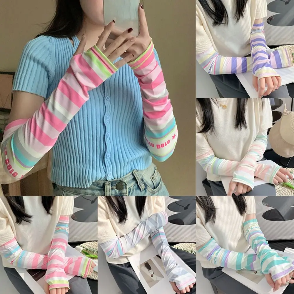 

Women Girls Sun Protection Cool Ice Silk Sunscreen Sleeves Arm Covers Anti-UV Arm Sleeves Long Gloves