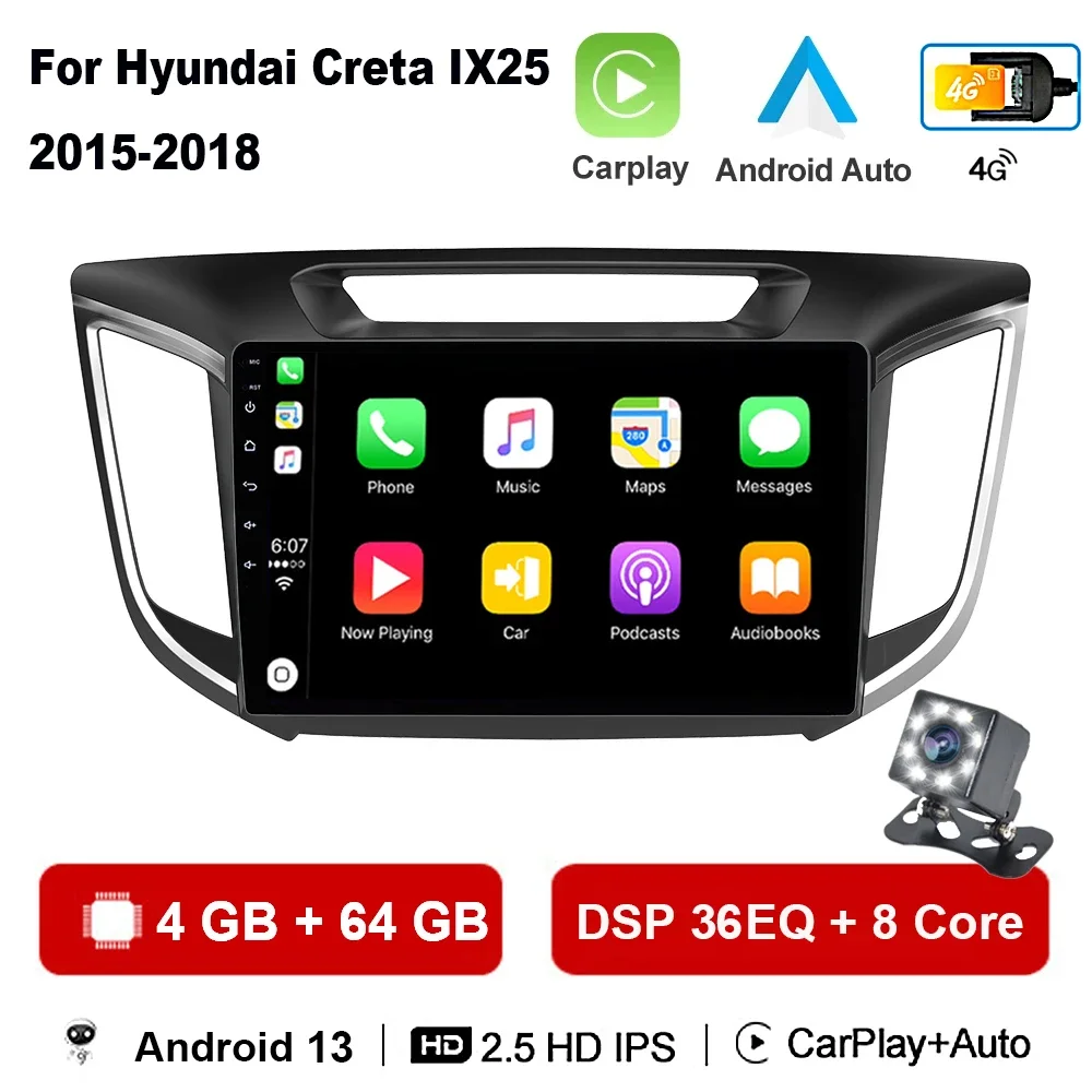

Автомагнитола на Android 13 для Hyundai Creta Ix25, мультимедийный проигрыватель 2 Din для Hyundai Creta Ix25 2015, 2017, 2019, GPS-навигация, автомагнитола 2 Din