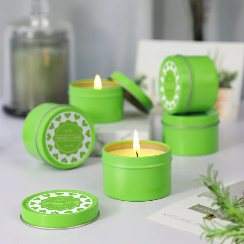 Anti Mosquito Citronella Candle Scented Aromatic Candles Green Tinplate Jars Candles Home Decoration
