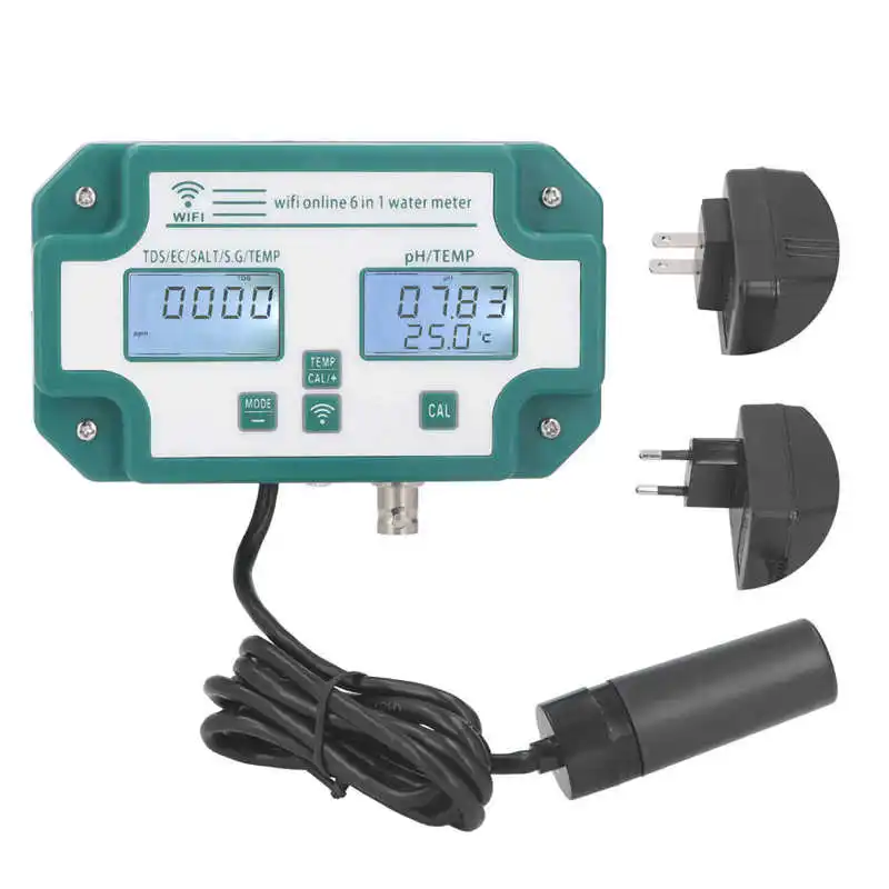 

Water Quality Meter High Precise 6 in 1 PH TDS EC SG Salt Temperature Tester WiFi Connection Water Quality Detector new
