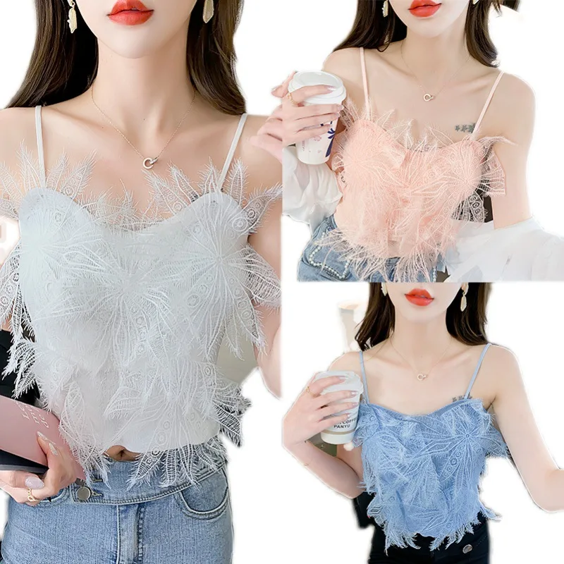 

2022 summer new knitted crop tops sexy spaghetti strap tanke top off shoulder omighty slim fit camis for women sleeveless